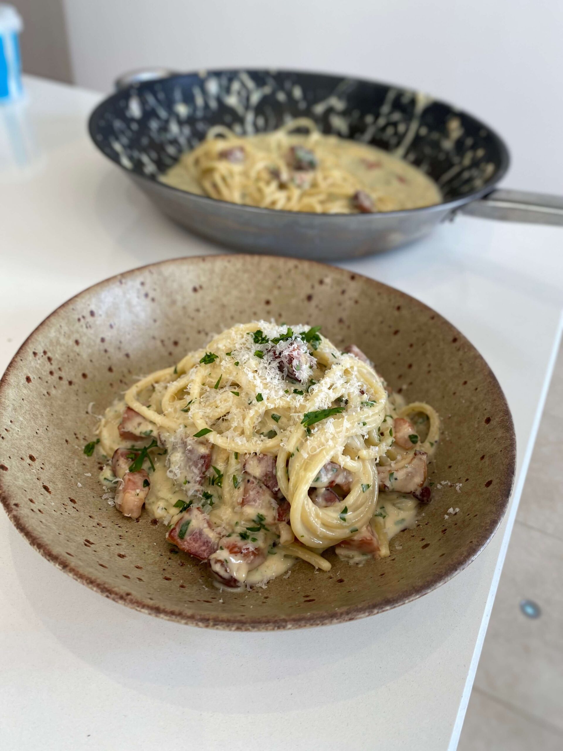 Creamy Spaghetti with Smoked Bacon & Parmesan - Chef Jon Watts