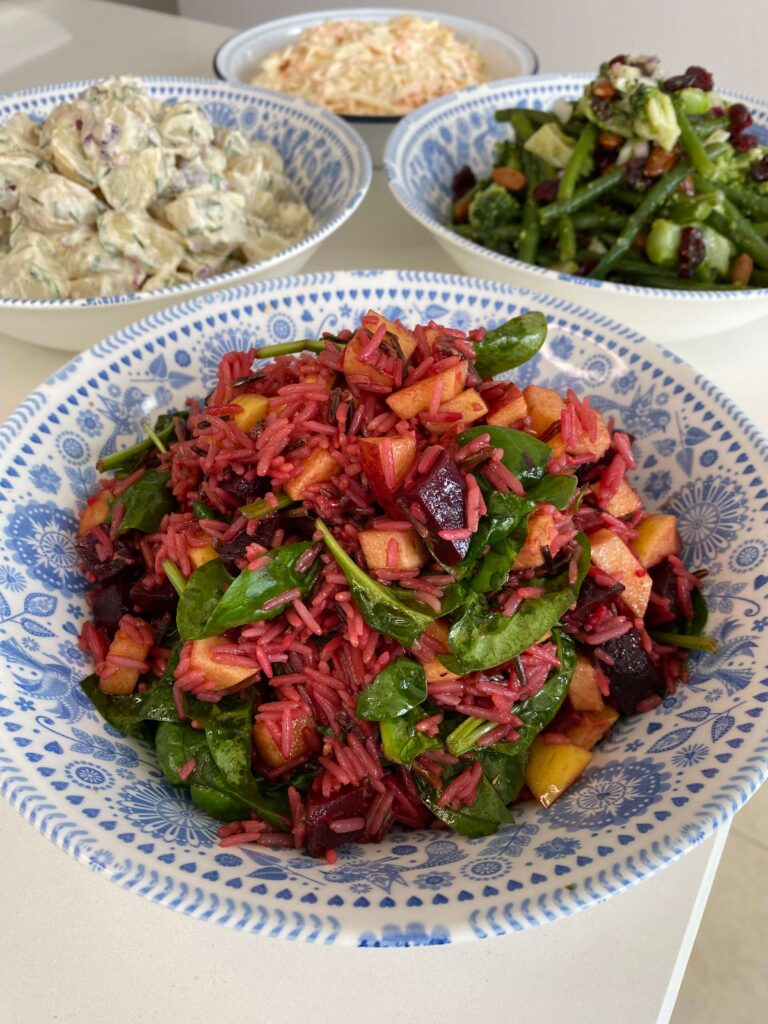 rice, apple and beetroot salad