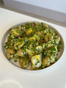 potato salad with peas and pancetta
