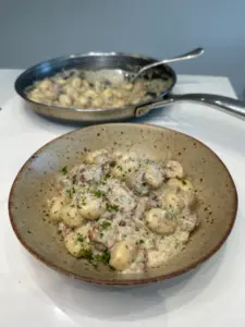 creamy gnocchi with pancetta and mushrooms