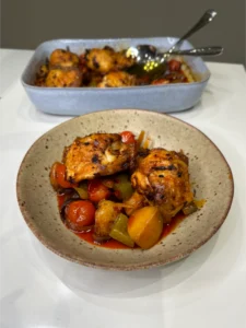 Harissa chicken chorizo traybake