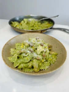 super green pasta with chicken and bacon