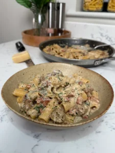 creamy sausage and bacon pasta