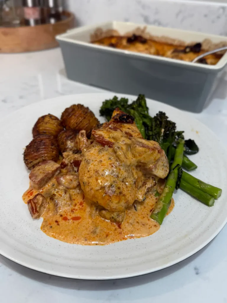 creamy baked chicken and chorizo