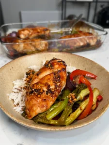 sticky miso chicken traybake