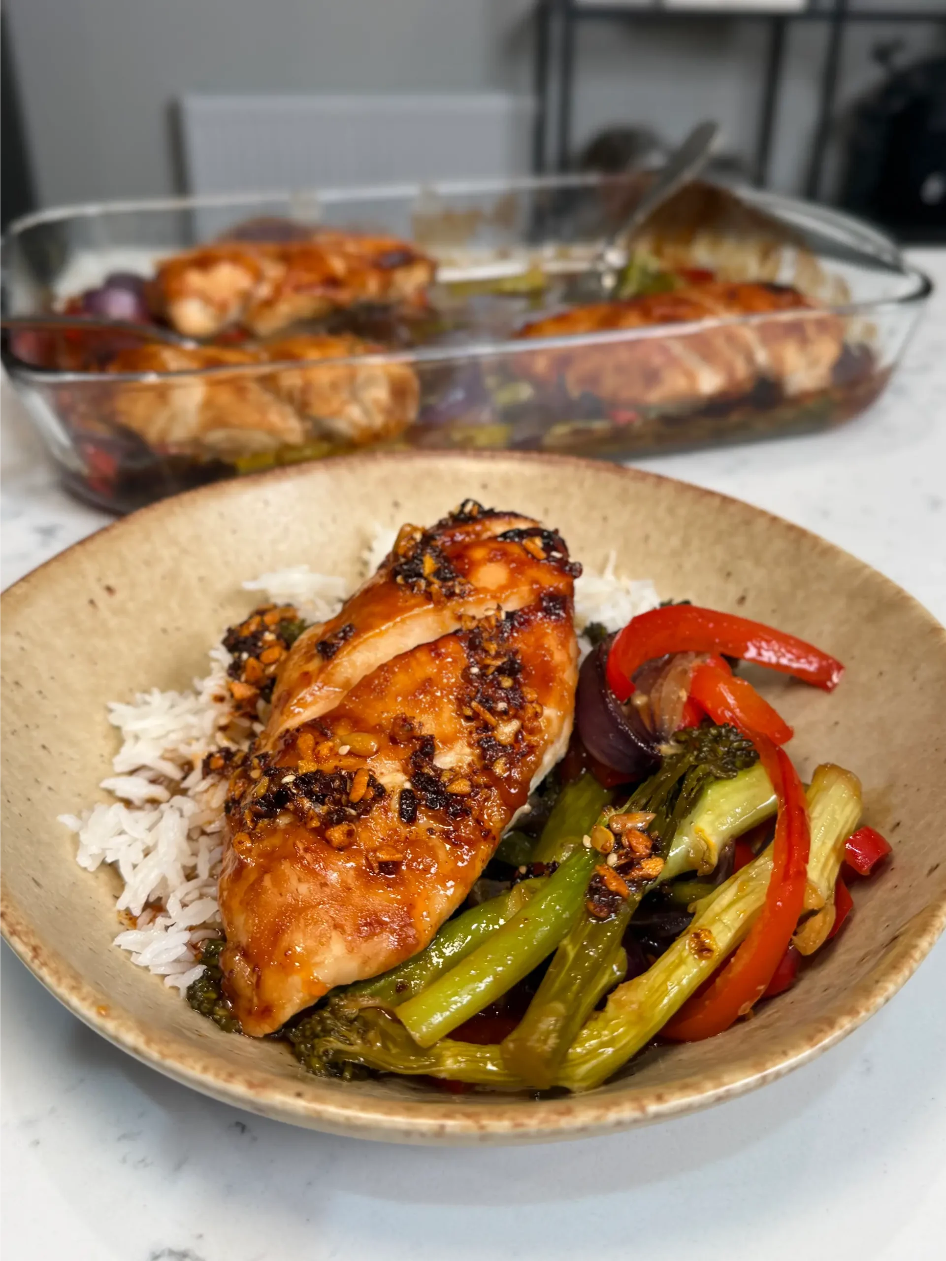 sticky miso chicken traybake