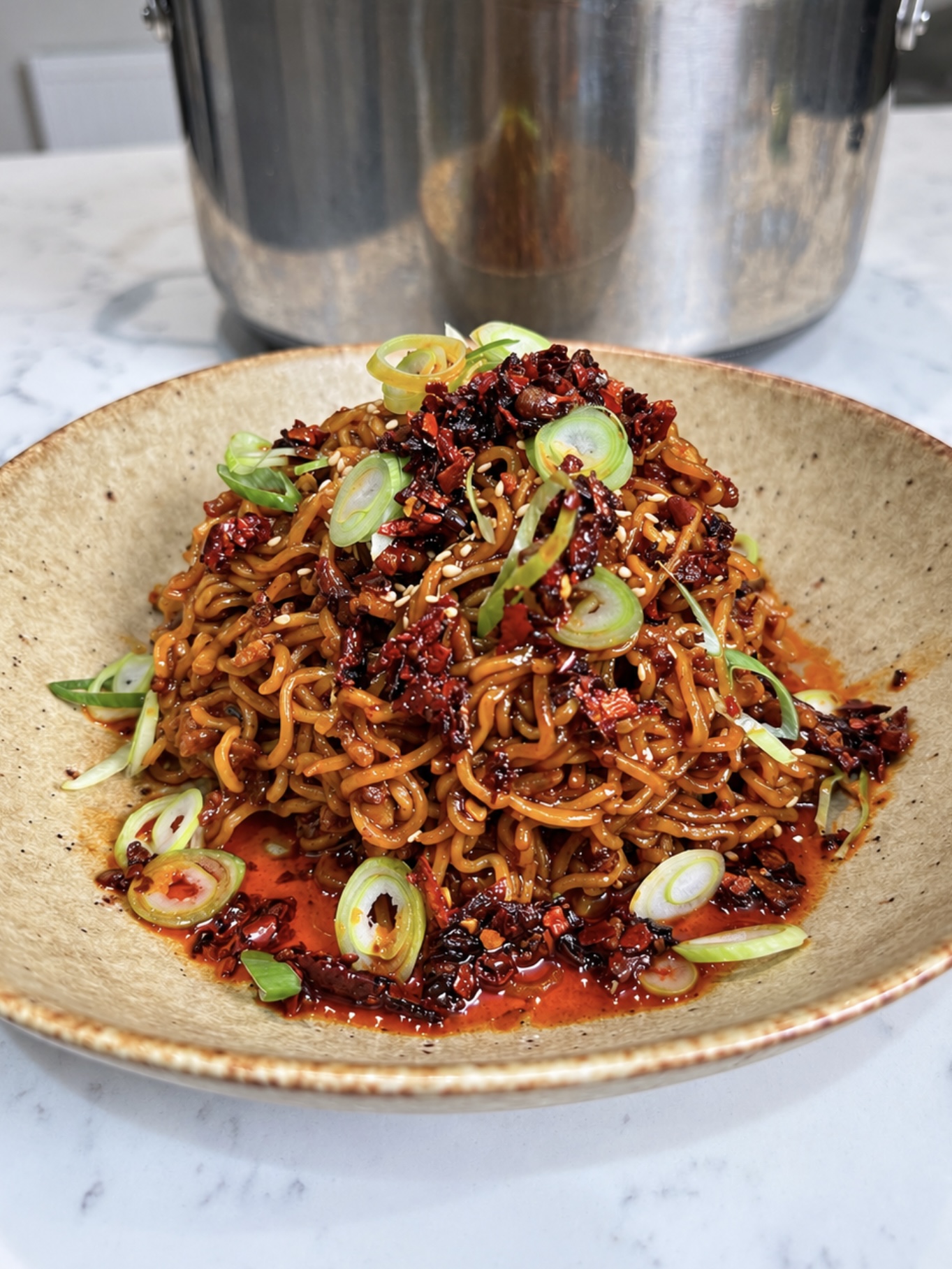 sticky gochujang pork noodles